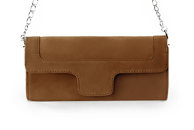 Dress clutch for wedding and parties in caramel brown leather - Profile view